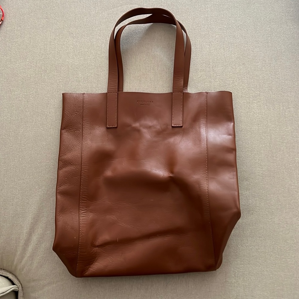 Brown leather oversized tote